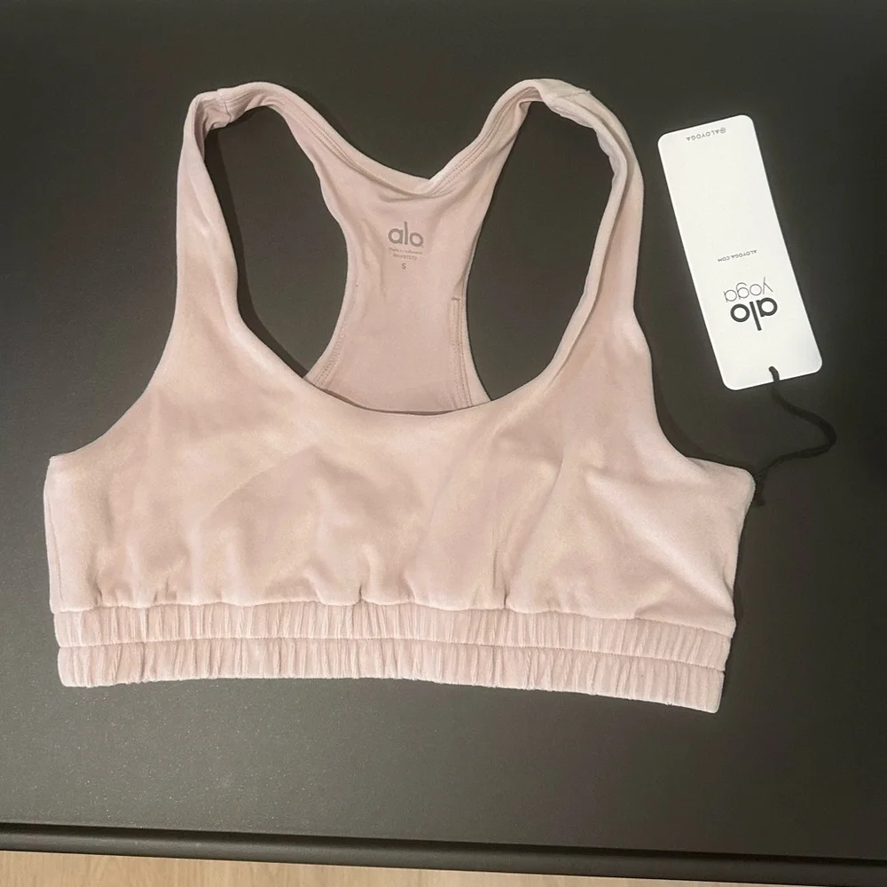 Alo Velour Glimmer Scoop Neck Bra